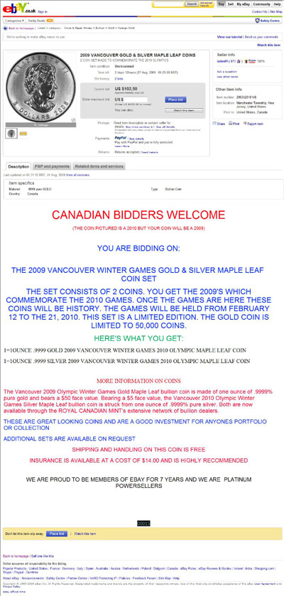intim01 eBay Listing Using our 2008 Canadian Silver Vancouver Olympics Maple Photograph